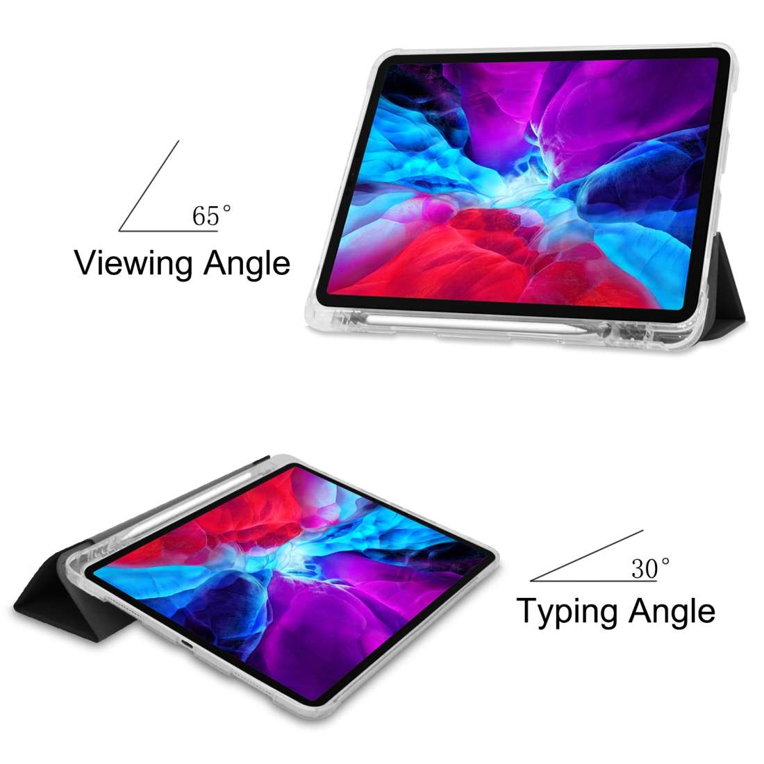 For iPad Pro 12.9 inch (2020) Three-folding Horizontal Flip PU Leather + Clear TPU Bac ... (Black)