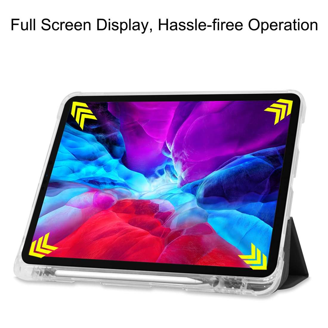For iPad Pro 12.9 inch (2020) Three-folding Horizontal Flip PU Leather + Clear TPU Bac ... (Black)