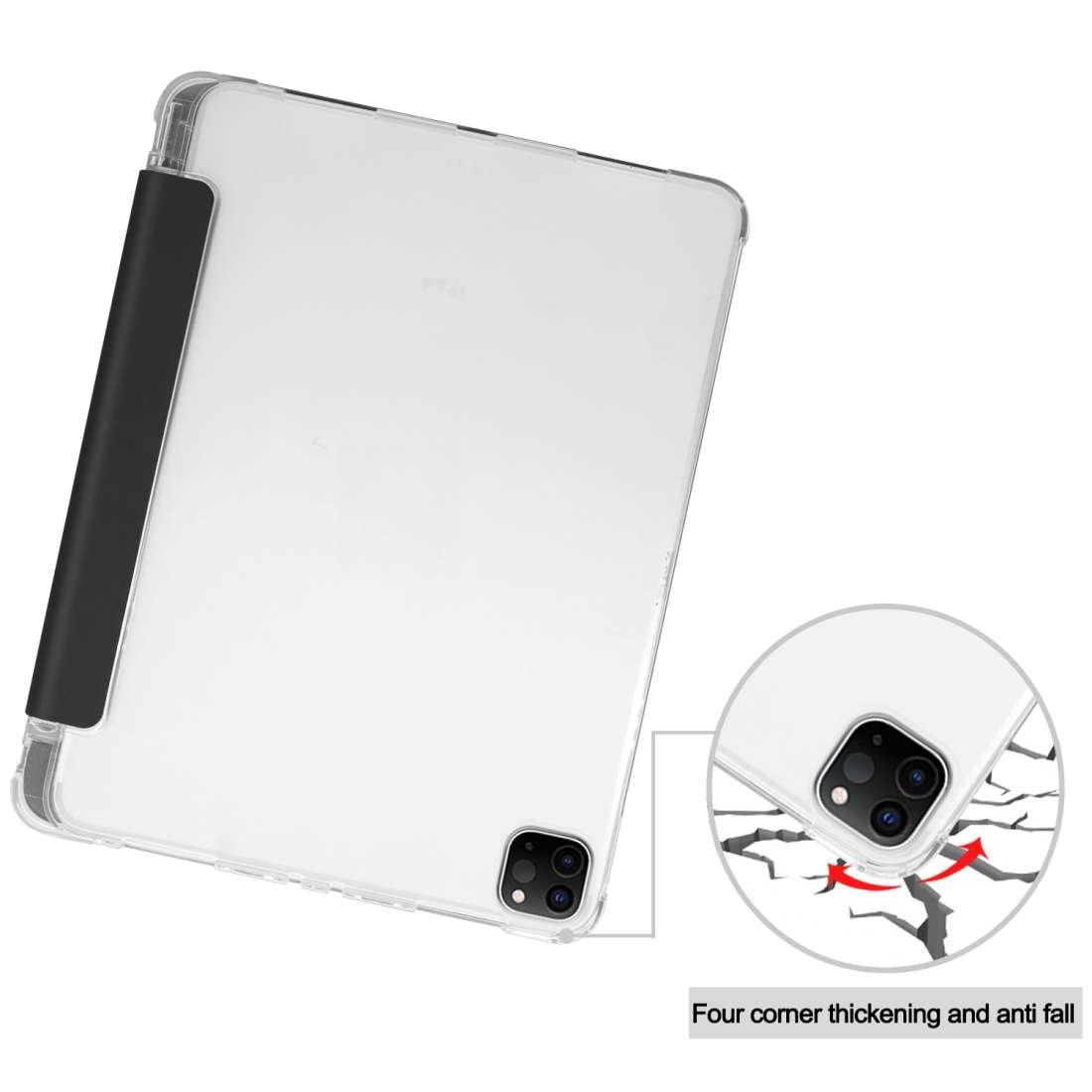 For iPad Pro 12.9 inch (2020) Three-folding Horizontal Flip PU Leather + Clear TPU Bac ... (Black)