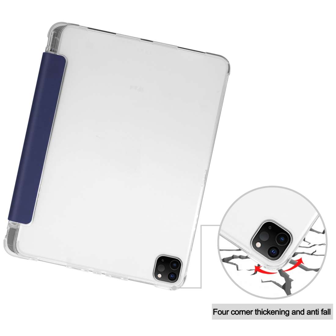 For iPad Pro 12.9 inch (2020) Three-folding Horizontal Flip PU Leather + Clear TPU ... (Dark Blue)