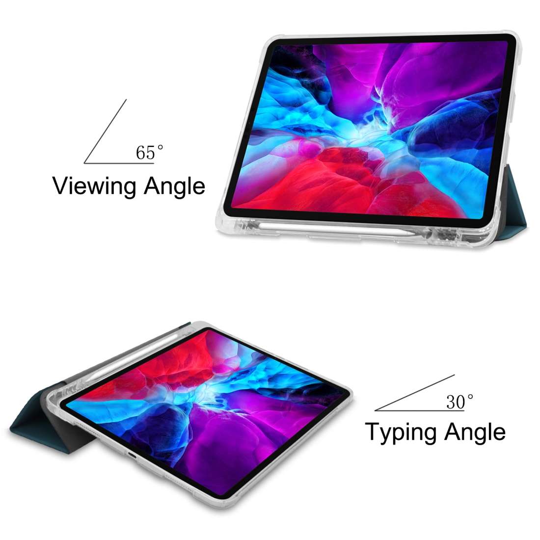 For iPad Pro 12.9 inch (2020) Three-folding Horizontal Flip PU Leather + Clear TP ... (Deep Green)