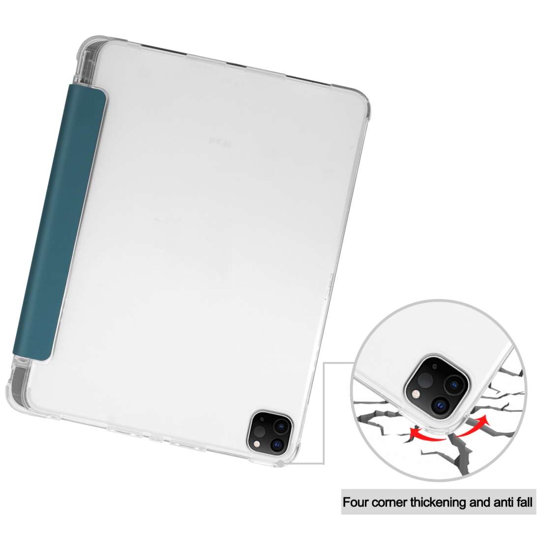 For iPad Pro 12.9 inch (2020) Three-folding Horizontal Flip PU Leather + Clear TP ... (Deep Green)