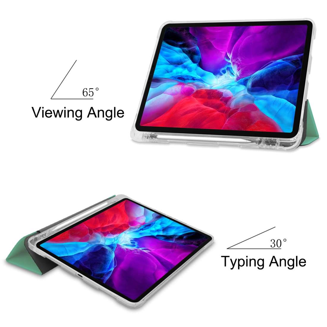 For iPad Pro 12.9 inch (2020) Three-folding Horizontal Flip PU Leather + Clear TPU Bac ... (Green)