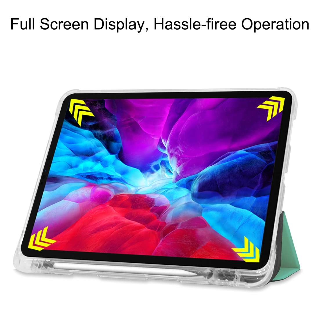 For iPad Pro 12.9 inch (2020) Three-folding Horizontal Flip PU Leather + Clear TPU Bac ... (Green)