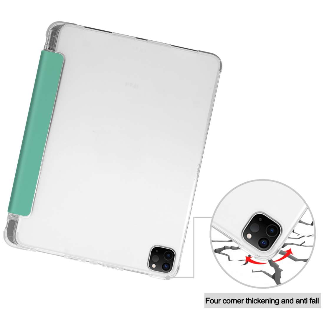 For iPad Pro 12.9 inch (2020) Three-folding Horizontal Flip PU Leather + Clear TPU Bac ... (Green)