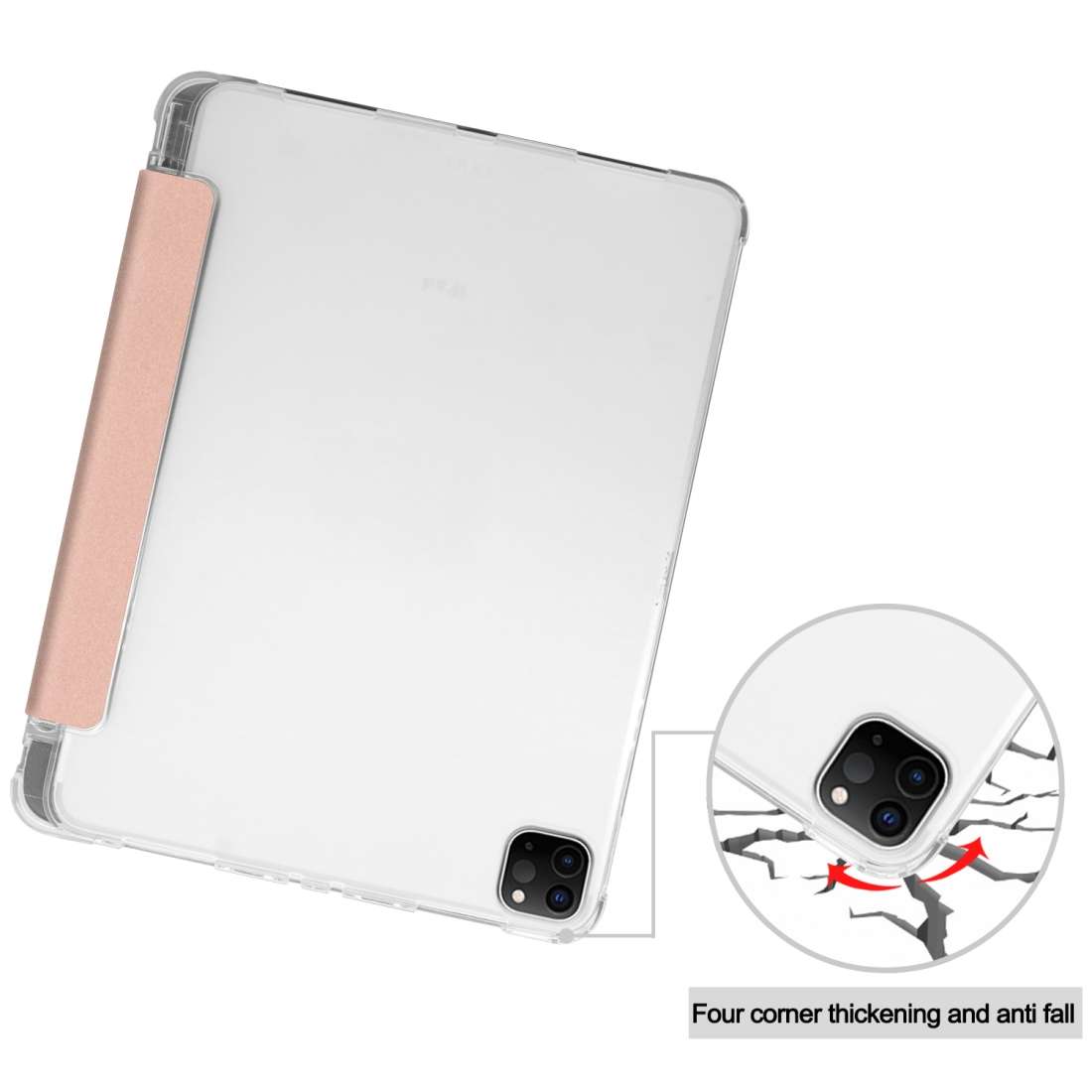 For iPad Pro 12.9 inch (2020) Three-folding Horizontal Flip PU Leather + Clear TPU ... (Rose Gold)