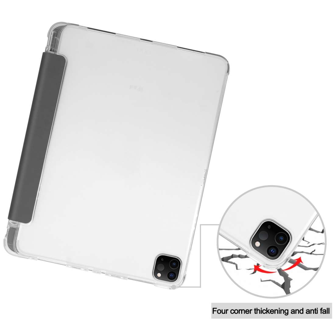 For iPad Pro 12.9 inch (2020) Three-folding Horizontal Flip PU Leather + Clear TPU Back ... (Grey)