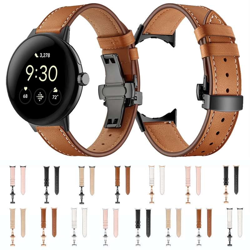 For Google Pixel Watch 4 / 3 / 2 / 1 41mm Butterfly Buckle Genuine Leather Watc ... (Silver White)