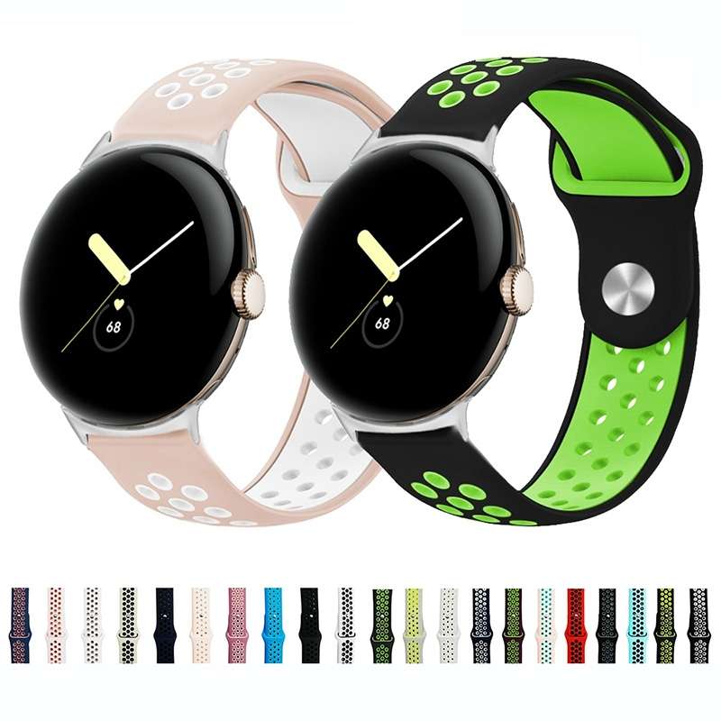 For Google Pixel Watch 4 / 3 / 2 / 1 41mm Two-color Reverse Buckle Silicone Watc ... (Black Green)