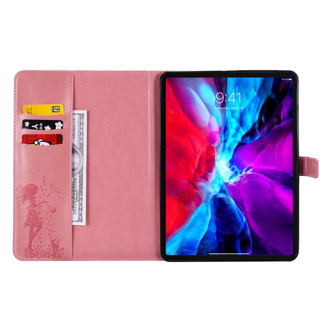 For iPad Pro 11 (2020) Pressed Printing Woman and Cat Pattern Horizontal Flip Leather T ... (Pink)