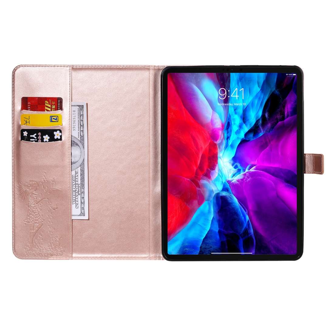 For iPad Pro 11 (2020) Pressed Printing Woman and Cat Pattern Horizontal Flip Leat ... (Rose Gold)