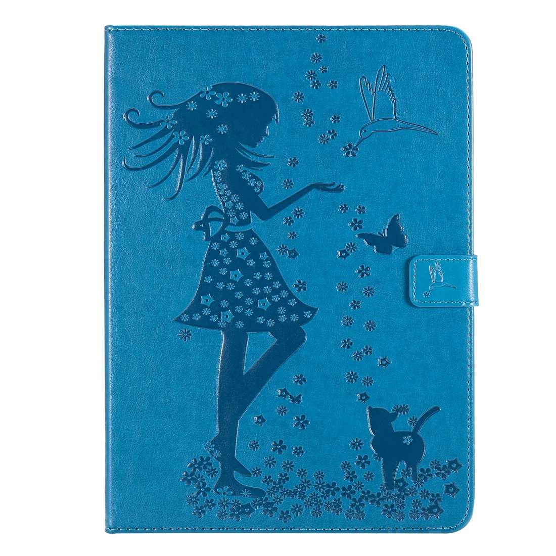 For iPad Pro 11 (2020) Pressed Printing Woman and Cat Pattern Horizontal Flip Leather T ... (Blue)