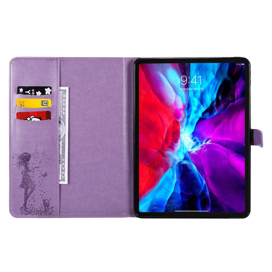 For iPad Pro 11 (2020) Pressed Printing Woman and Cat Pattern Horizontal Flip Leather ... (Purple)