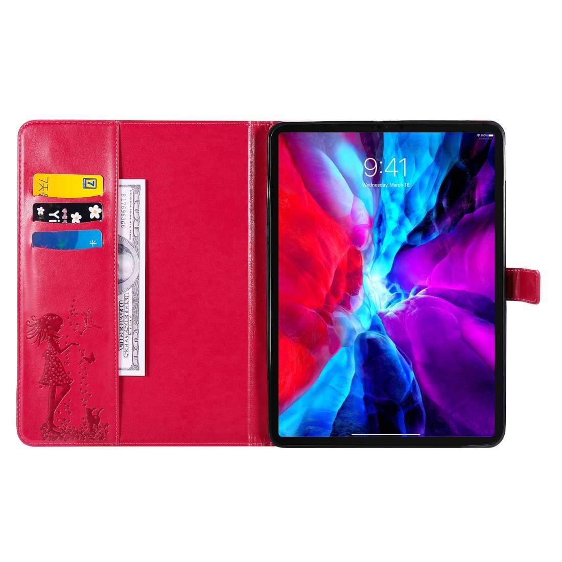 For iPad Pro 11 (2020) Pressed Printing Woman and Cat Pattern Horizontal Flip Leather Ta ... (Red)