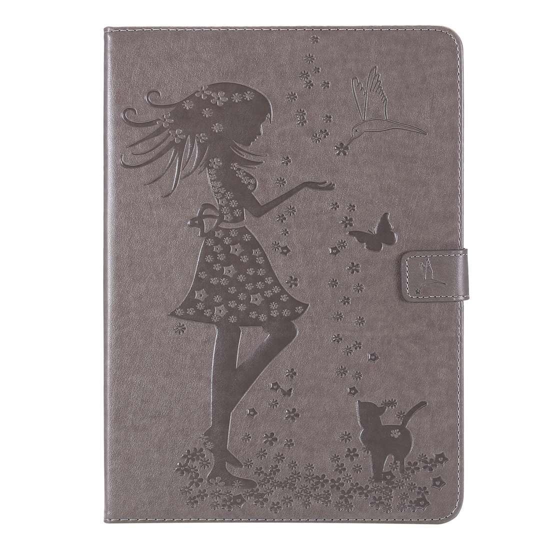 For iPad Pro 11 (2020) Pressed Printing Woman and Cat Pattern Horizontal Flip Leather T ... (Grey)