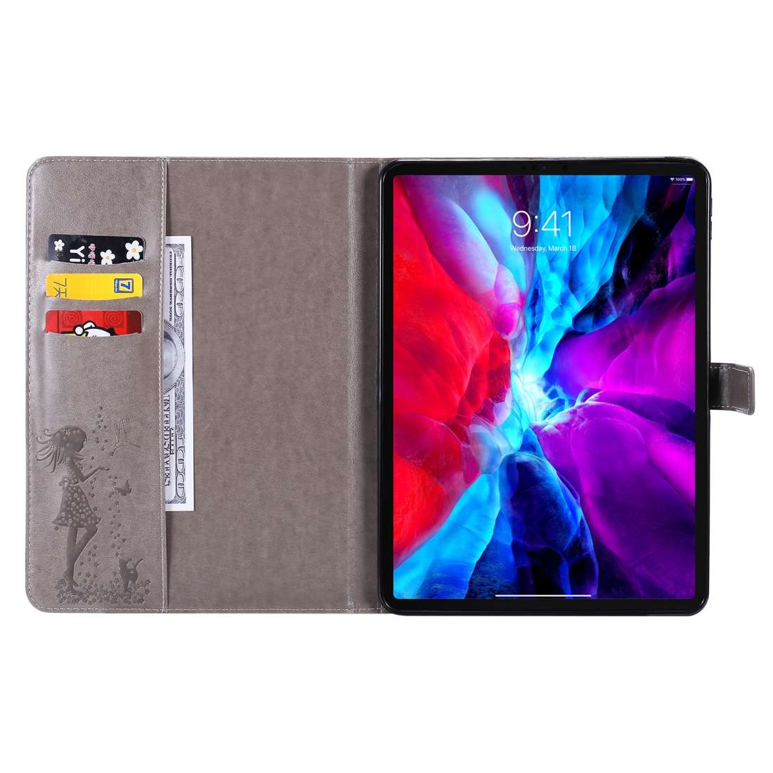 For iPad Pro 11 (2020) Pressed Printing Woman and Cat Pattern Horizontal Flip Leather T ... (Grey)