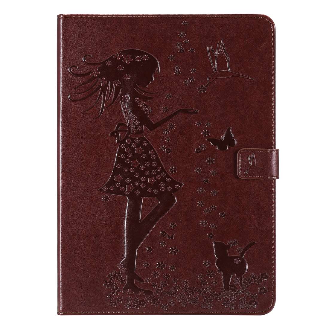 For iPad Pro 11 (2020) Pressed Printing Woman and Cat Pattern Horizontal Flip Leather ... (Coffee)