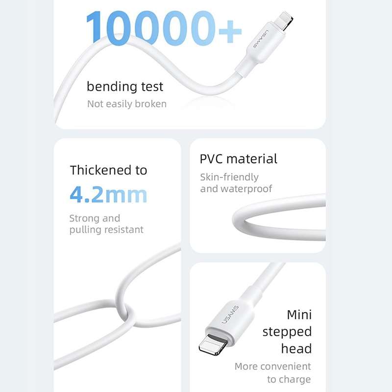 USAMS US-SJ606 U84 2.4A USB to 8 Pin Charging Data Cable, Cable Length:3m(White)