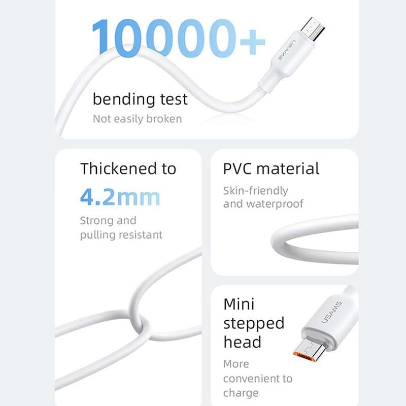 USAMS US-SJ609 U84 2A USB to Micro USB Charging Data Cable, Cable Length:3m(White)