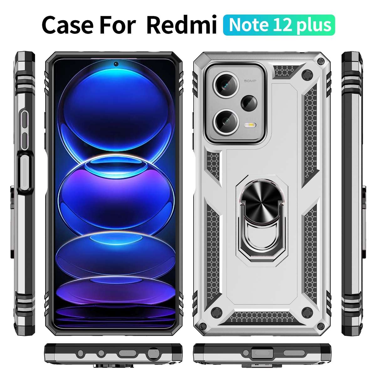 For Xiaomi Redmi Note 12 Pro+ Shockproof TPU + PC Phone Case with Holder(Silver)