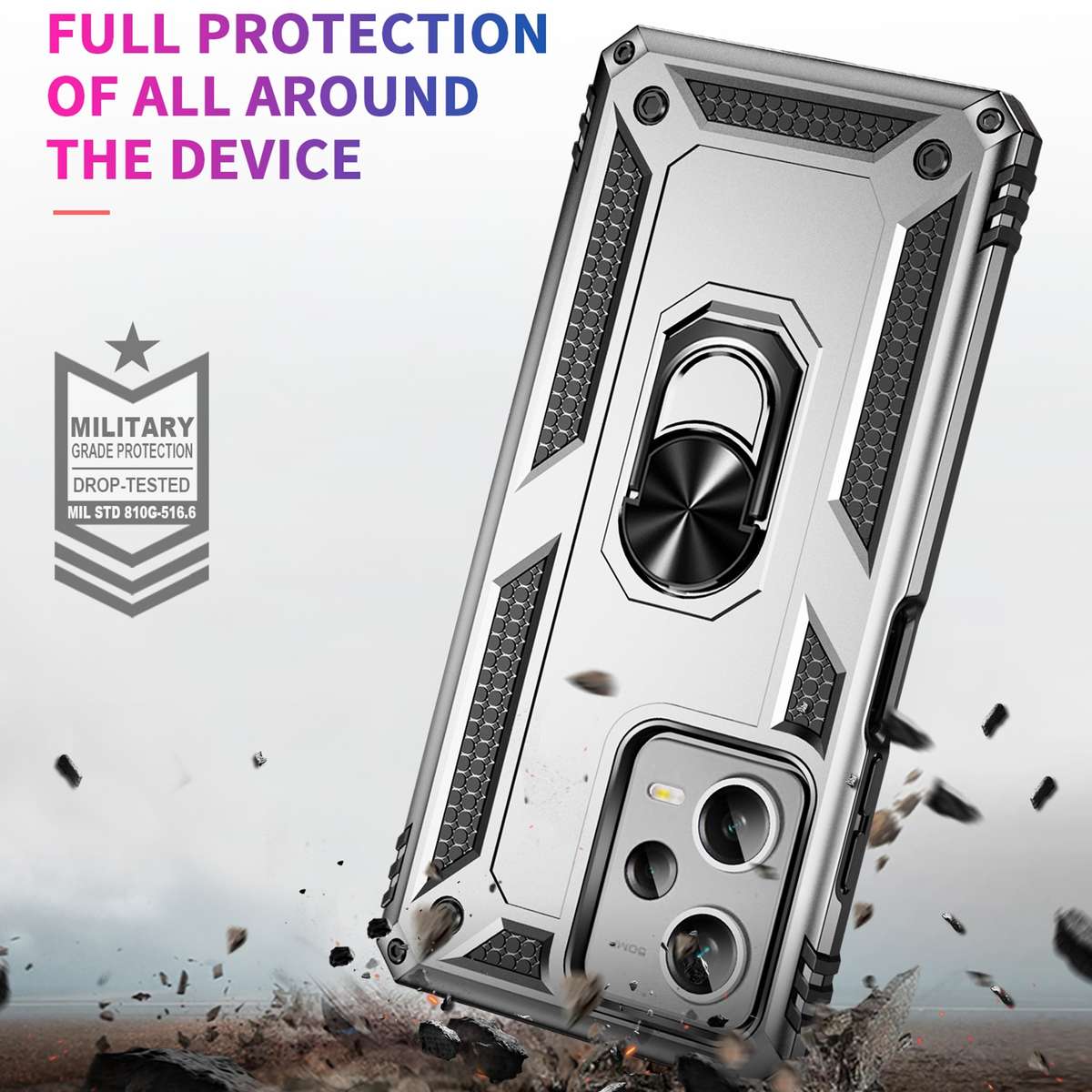 For Xiaomi Redmi Note 12 Pro+ Shockproof TPU + PC Phone Case with Holder(Silver)