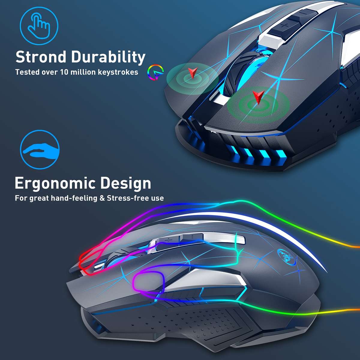 HXSJ T300 7 Keys 2400DPI 2.4G Colorful Luminous Wireless Mouse(Black)