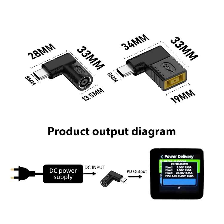 6.0x3.7mm 65W DC Input to USB-C / Type-C PD Power Adapter