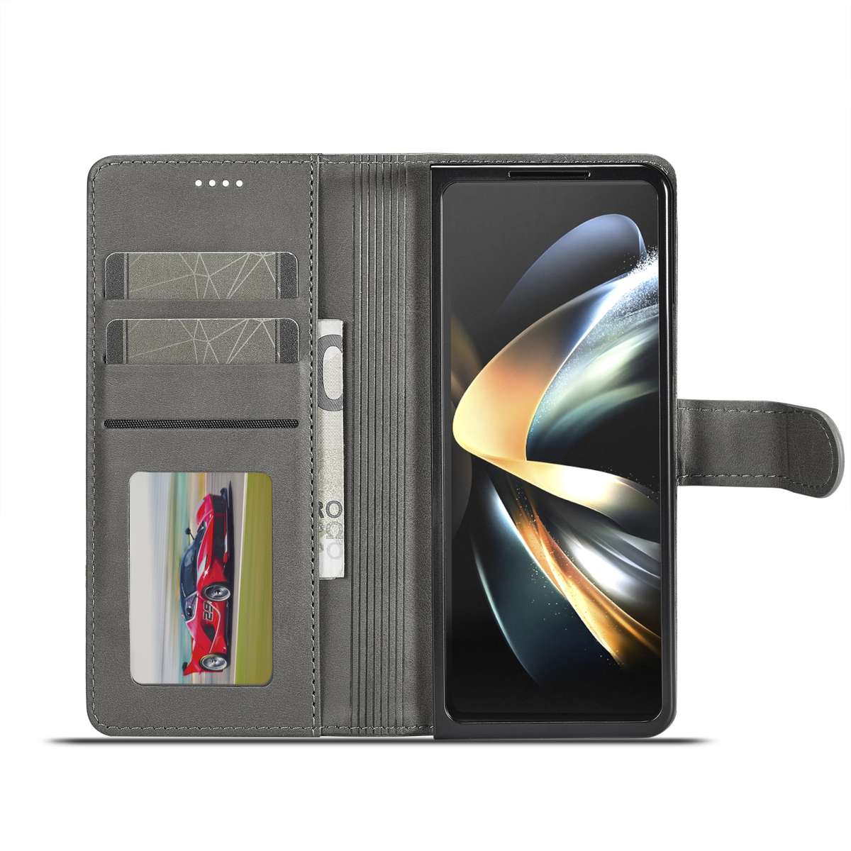 For Samsung Galaxy Z Fold5 5G LC.IMEEKE Calf Texture Leather Phone Case(Grey)
