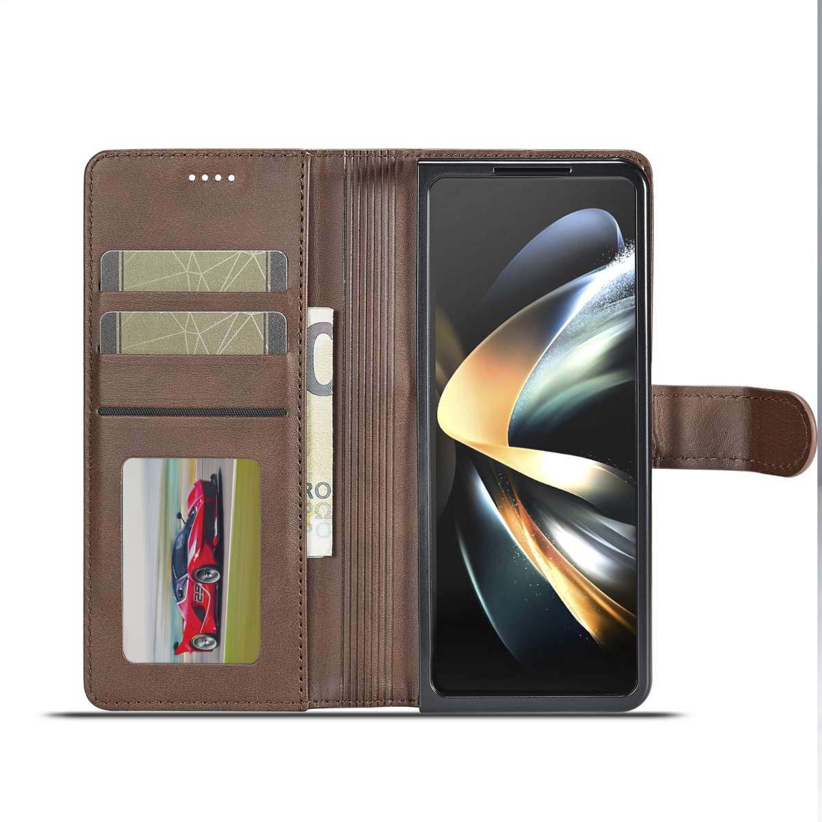 For Samsung Galaxy Z Fold5 5G LC.IMEEKE Calf Texture Leather Phone Case(Coffee)