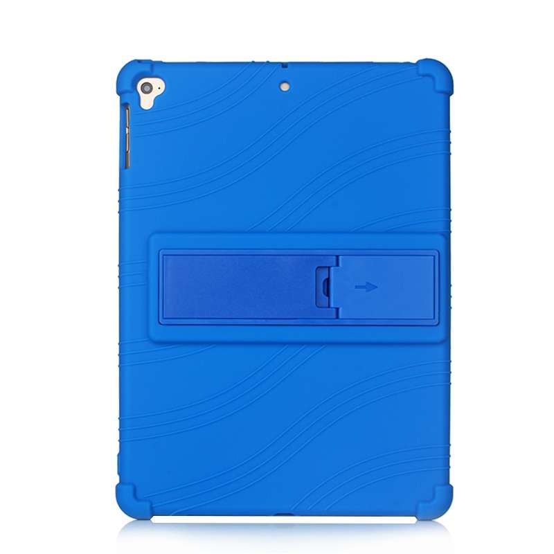 For iPad 6 (9.7 Universal) Tablet PC Silicone Protective Case with Invisible Bracket(Dark Blue)