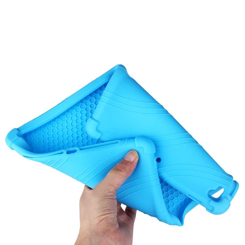 For iPad 6 (9.7 Universal) Tablet PC Silicone Protective Case with Invisible Bracket(Dark Blue)