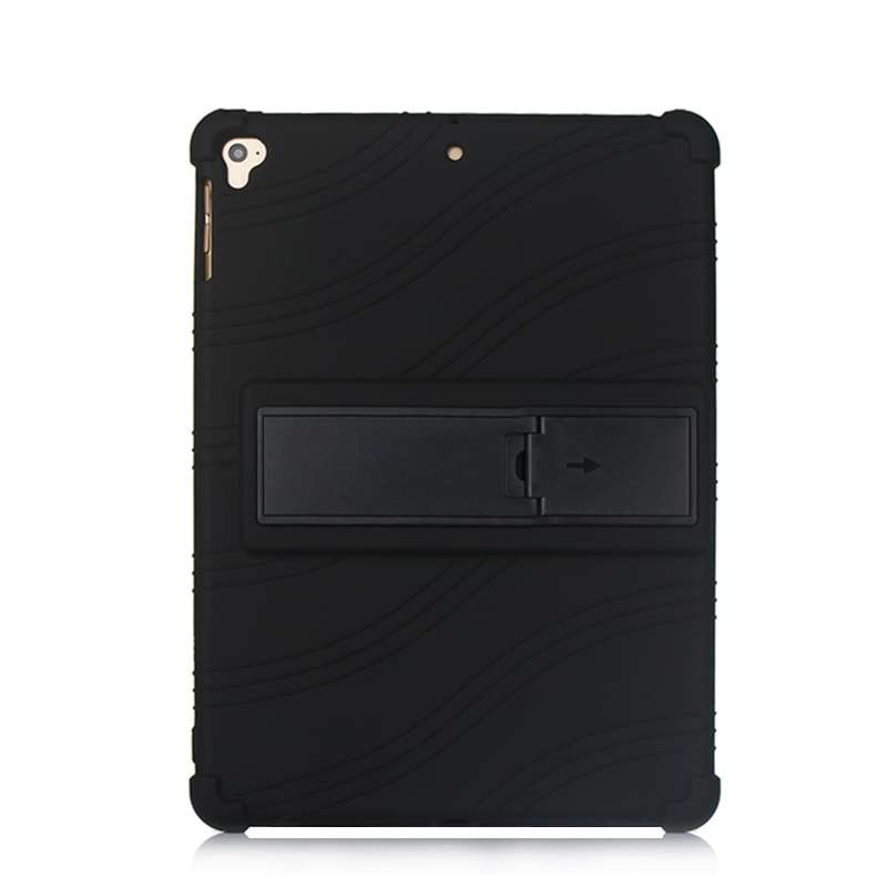 For iPad 6 (9.7 Universal) Tablet PC Silicone Protective Case with Invisible Bracket(Black)