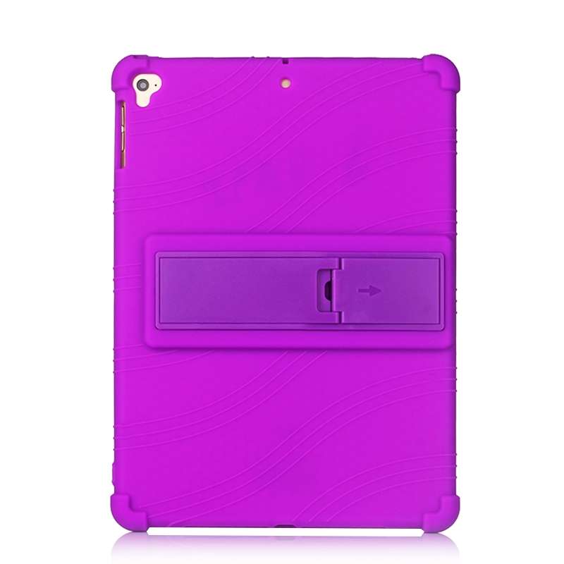 For iPad 6 (9.7 Universal) Tablet PC Silicone Protective Case with Invisible Bracket(Purple)
