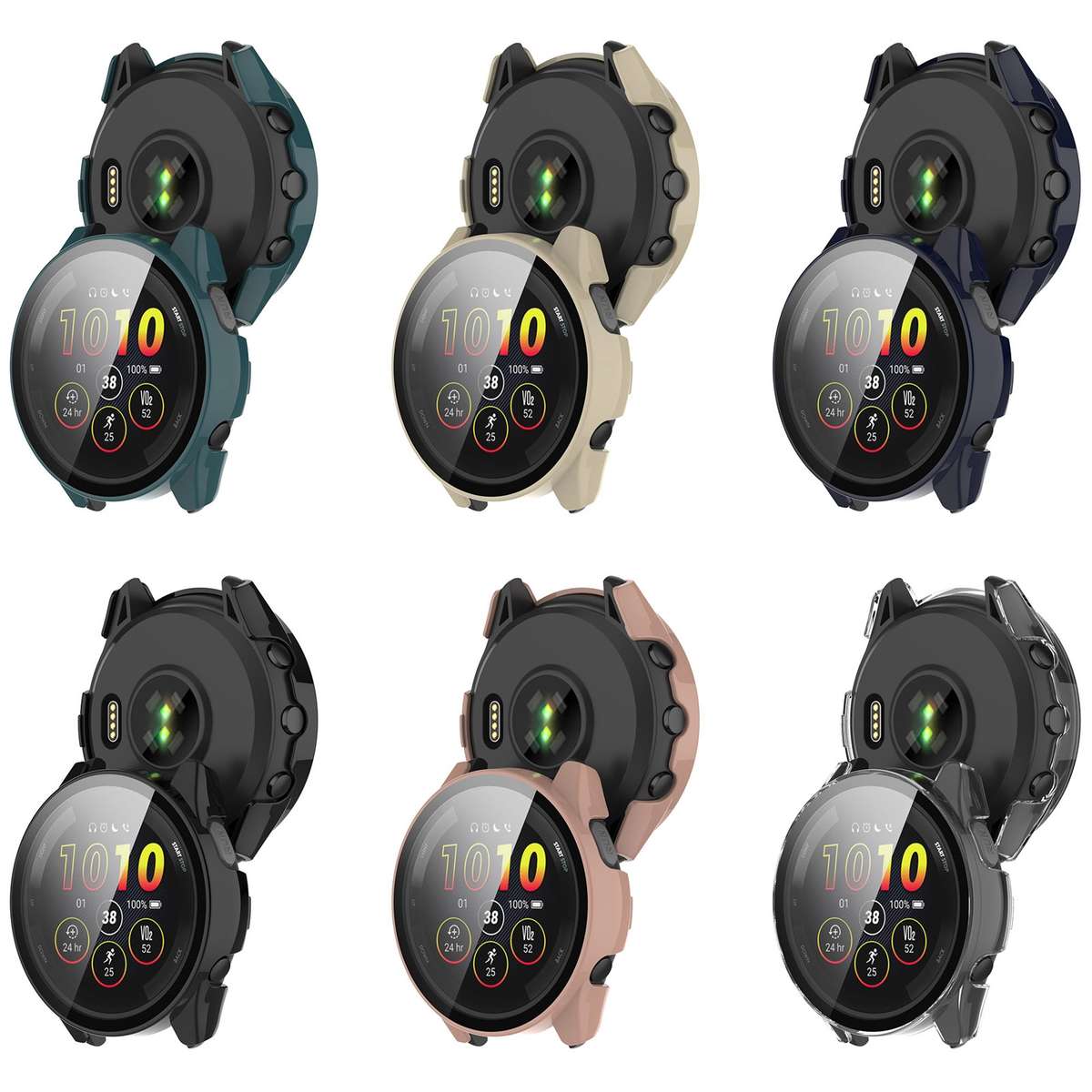 For Garmin Forerunner 265S PC + Tempered Glass Film Integrated Watch Prote ... (Transparent White)
