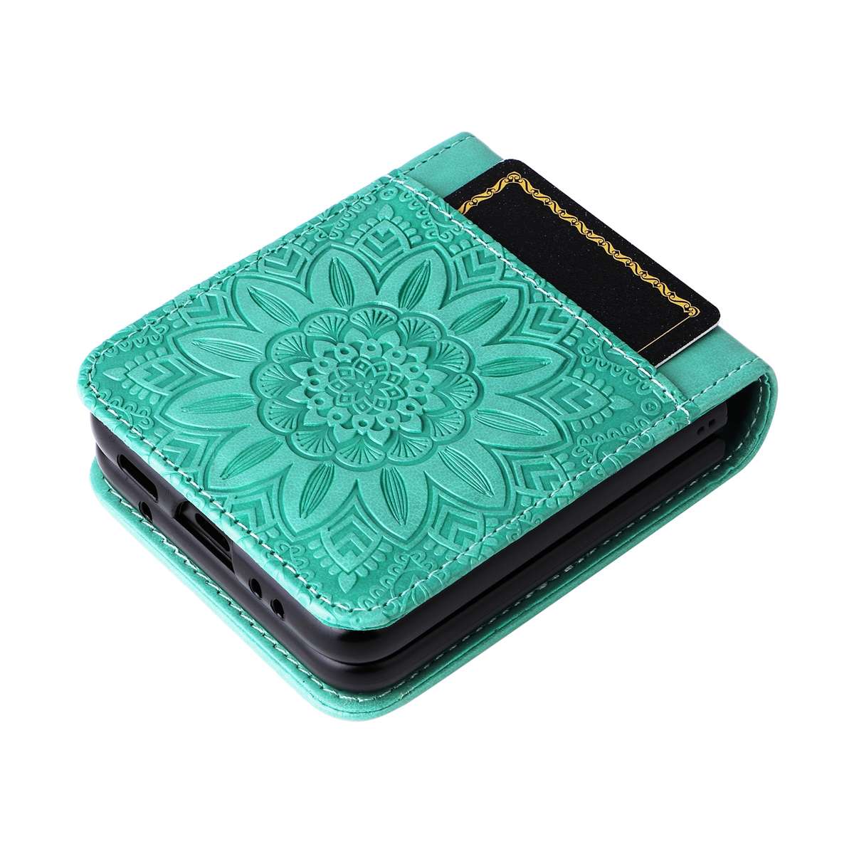 For Samsung Galaxy Z Flip4 5G Embossed Sunflower Leather Phone Case(Green)
