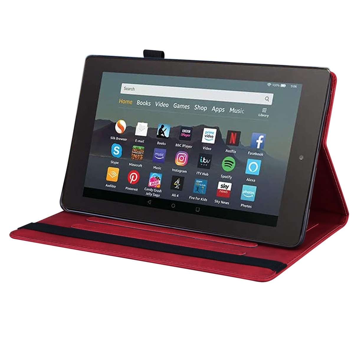 For Amazon Kindle Fire 7 2022 Business Shockproof Horizontal Flip Leather Tablet Case wi ... (Red)