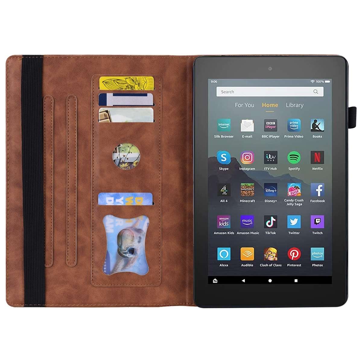 For Amazon Kindle Fire 7 2022 Business Shockproof Horizontal Flip Leather Tablet Case ... (Brown)