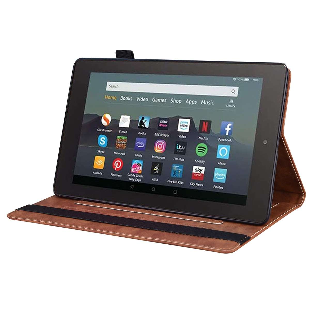 For Amazon Kindle Fire 7 2022 Business Shockproof Horizontal Flip Leather Tablet Case ... (Brown)