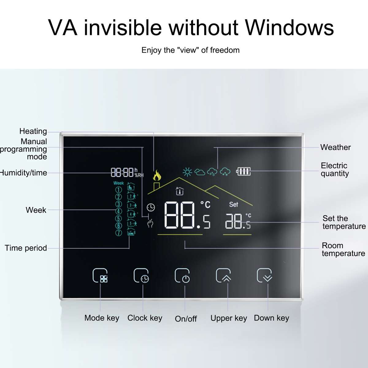 BHT-8000RF-VA- GCW Wireless Smart LED Screen Thermostat With WiFi, Specification:Boiler Heating
