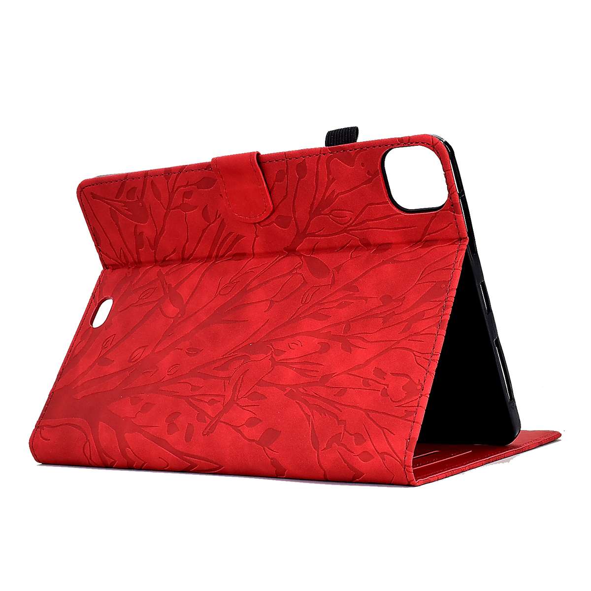 For iPad Pro 11 / Air 4 10.9 2020 / Air 5 10.9 Fortune Tree Pressure Flower PU Tablet Ca ... (Red)
