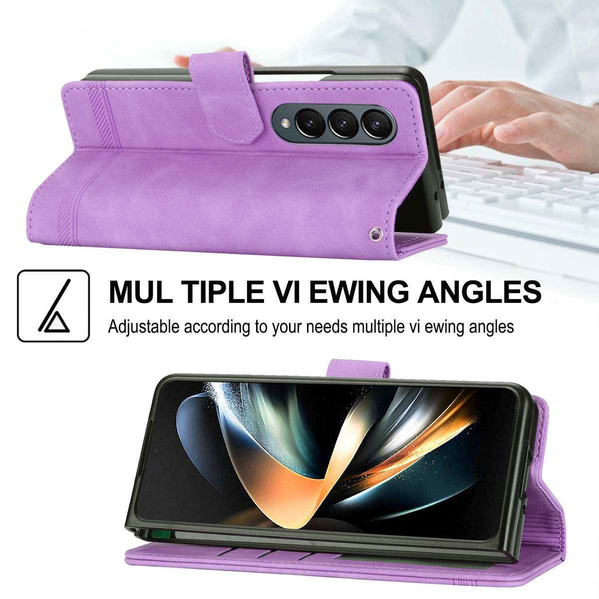 For Samsung Galaxy Z Fold4 5G Dierfeng Dream Line TPU + PU Leather Phone Case(Purple)