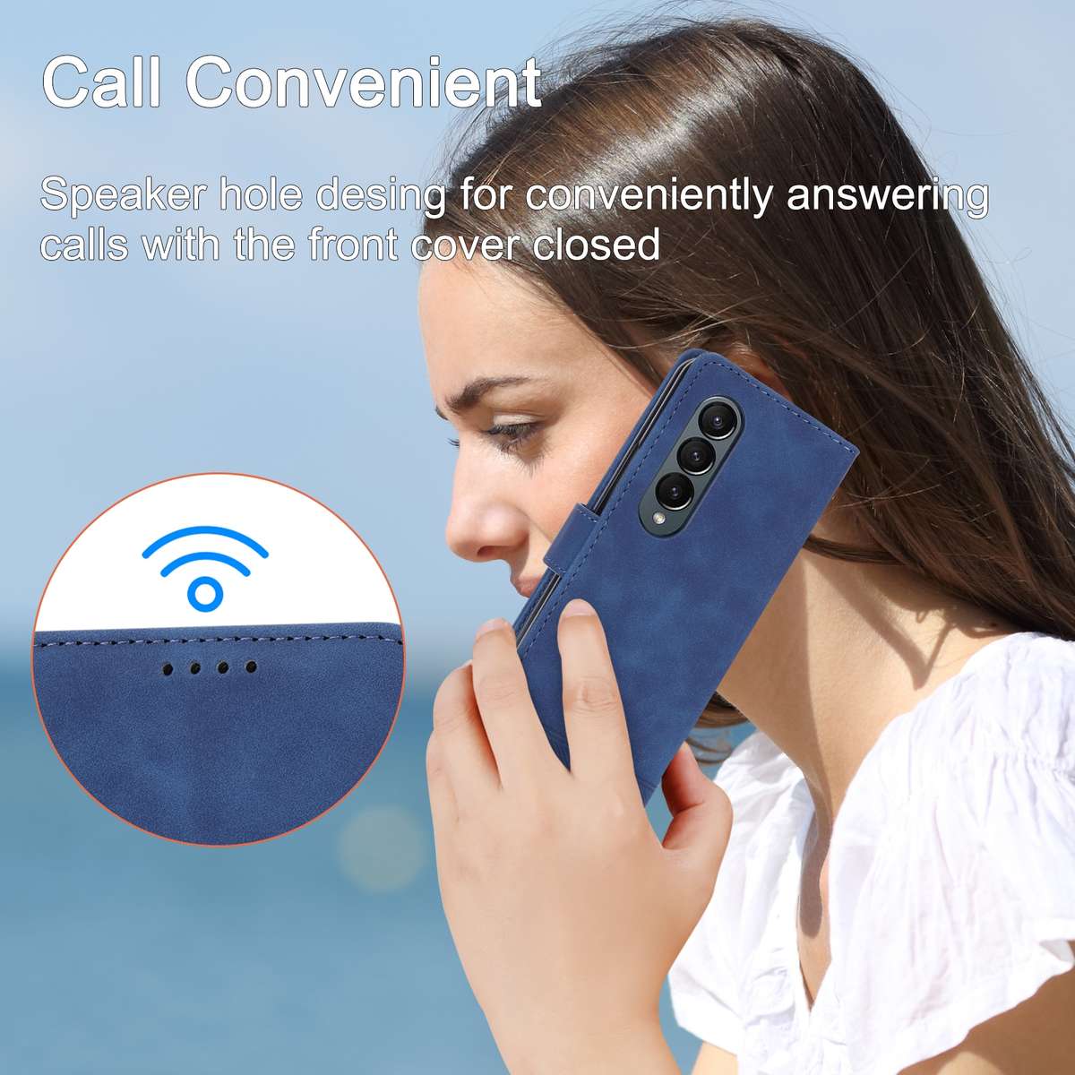 For Samsung Galaxy Z Fold4 5G Dierfeng Dream Line TPU + PU Leather Phone Case(Blue)