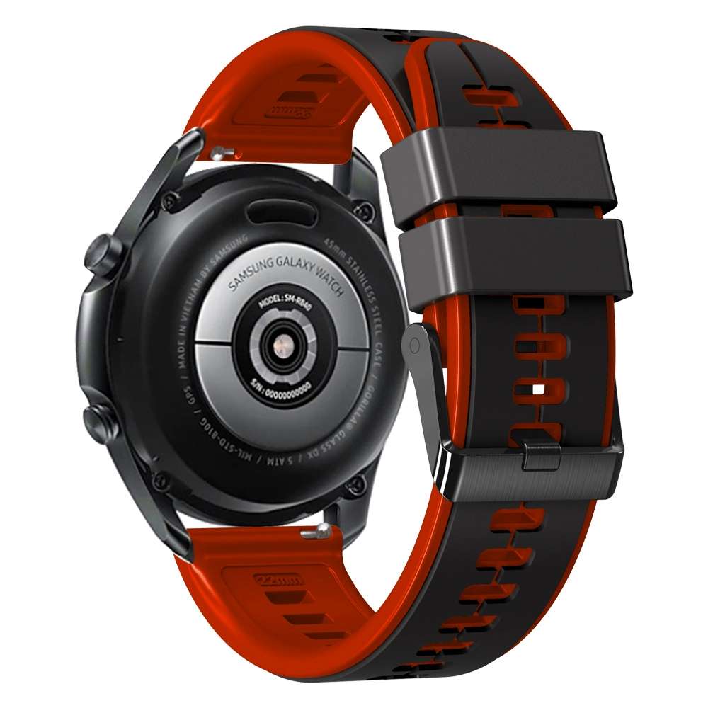 22mm Universal Vertical Line Two-Color Silicone Watch Band(Black+Red)