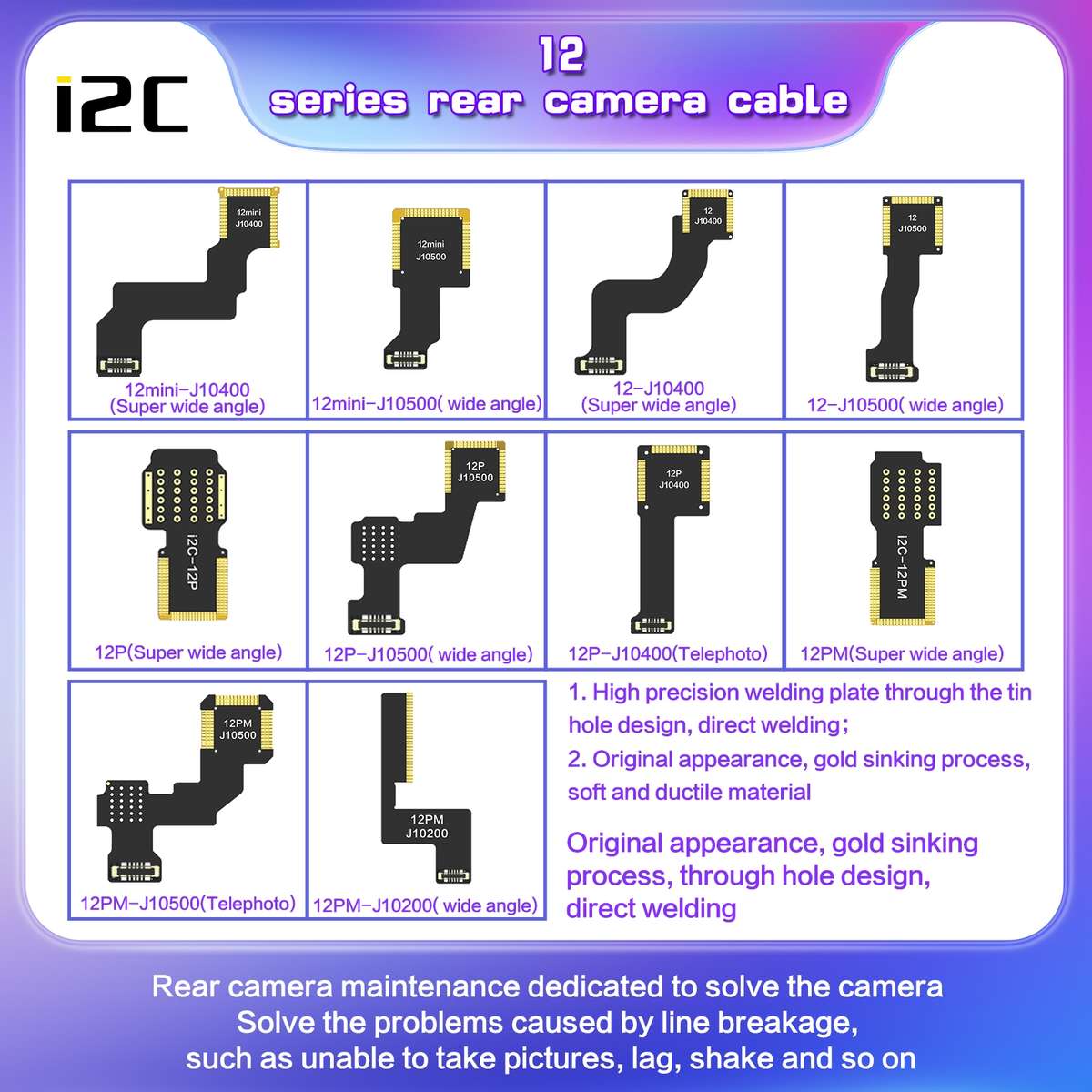 For iPhone 12 Pro Max J10200 i2C Back Facing Wide Camera Cable