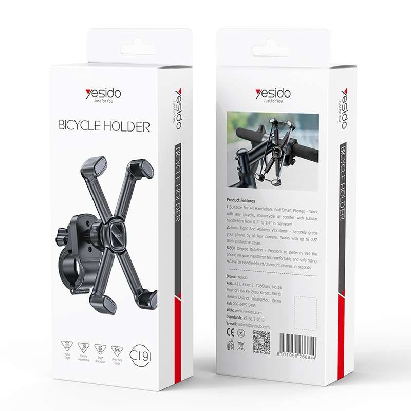 Yesido C191 4-axis Support Bicycle Handle Phone Holder(Black)