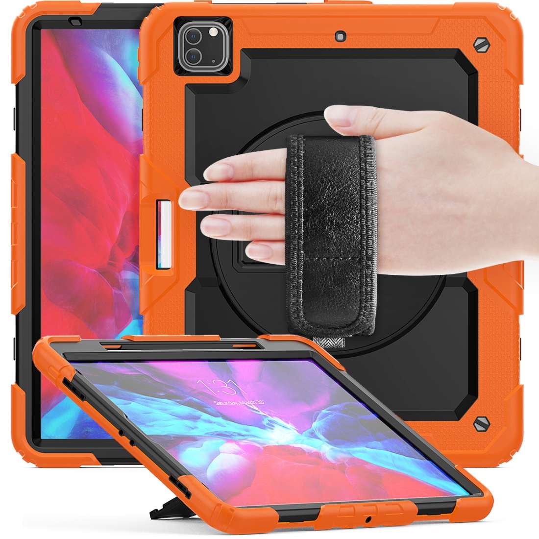 For iPad Pro 12.9 (2020) Shockproof Colorful Silicone + PC Protective Tablet Case wit ... (Orange)