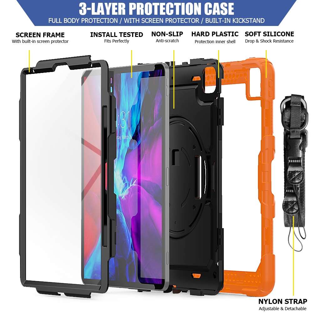 For iPad Pro 12.9 (2020) Shockproof Colorful Silicone + PC Protective Tablet Case wit ... (Orange)