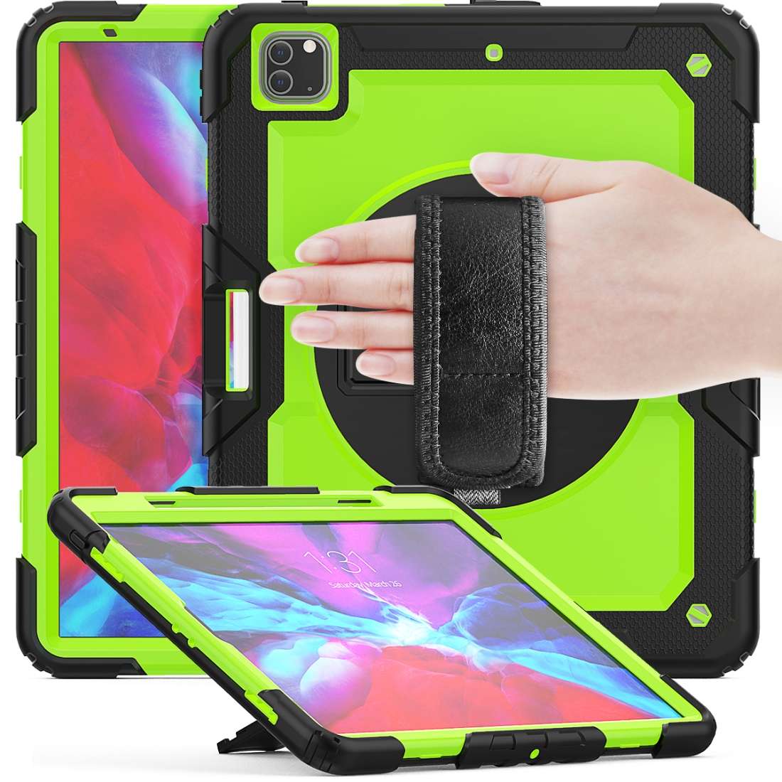 For iPad Pro 12.9 (2020) Shockproof Colorful Silicone + PC Protective Tab ... (Black Yellow Green)
