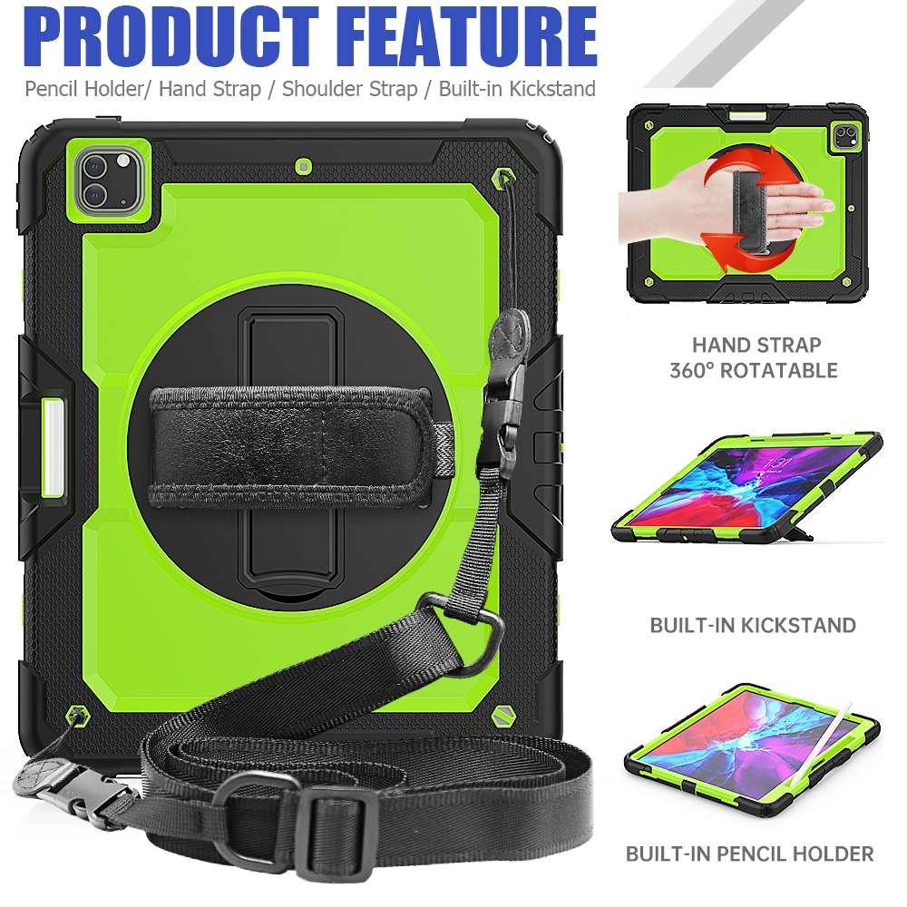 For iPad Pro 12.9 (2020) Shockproof Colorful Silicone + PC Protective Tab ... (Black Yellow Green)