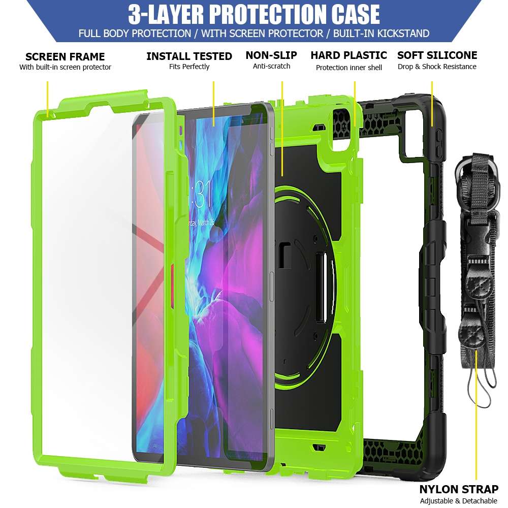 For iPad Pro 12.9 (2020) Shockproof Colorful Silicone + PC Protective Tab ... (Black Yellow Green)